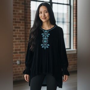 Double D Ranch Lucinda heavily embroidered velvet blouse EUC